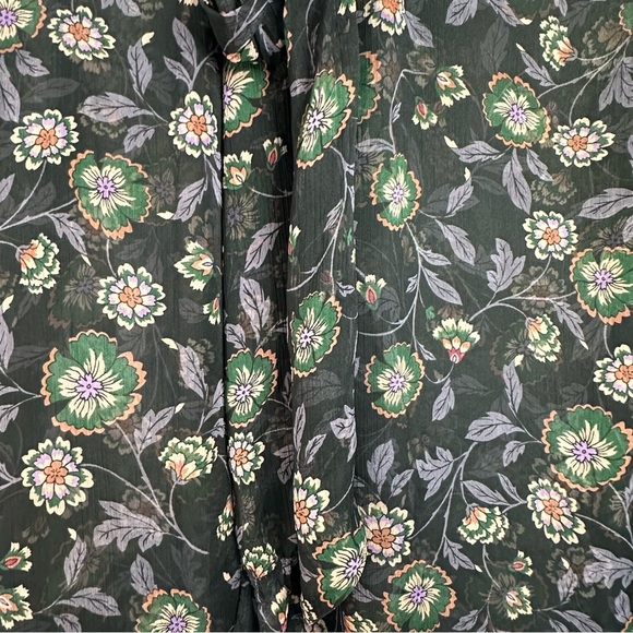 MISA Los Angeles Lulu Floral Top XS blouse long sleeve sheer tie bow black mock - Picture 8 of 16